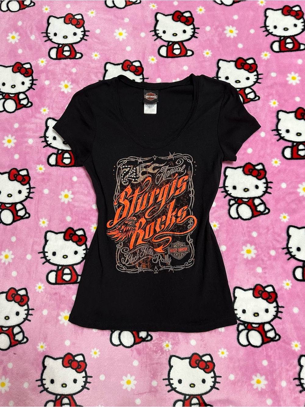 Harley-Davidson Black Tee with Orange Sturgis Rocks Graphic